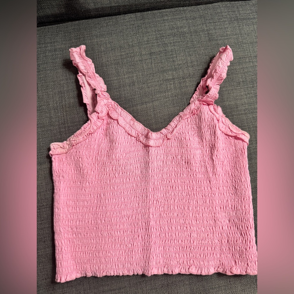 KatieJ Pink Ruffled Sleeveless Crop Top- Juniors